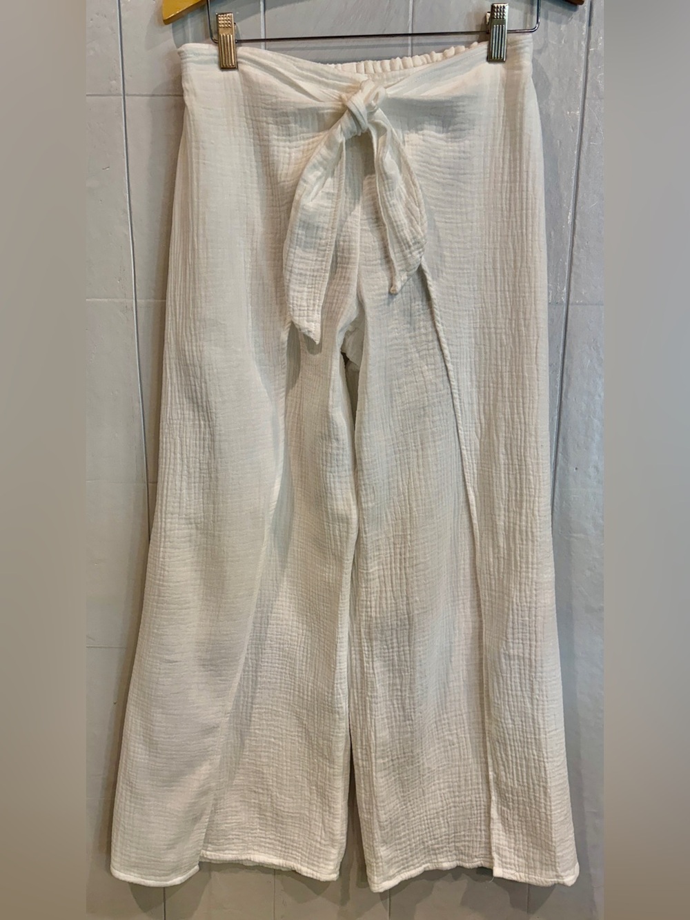 Young Fabulous & Broke Gauze White Faux Wrap Open Wide-Leg Pants